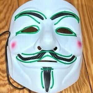 ⭐️ Vendetta Anonymous Guy Halloween White Mask Hacker Mask Lights Up‎ Youth Size